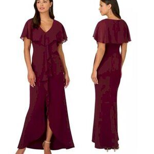 Adrianna Papell Women's Flutter-Sleeve Crepe Ruffled Gown Size 4 NEW NWT